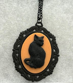 Black Cat Pendant/Brooch ~ Orange Background|855