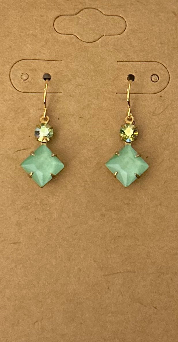 AB Chrysolite and Mint Green Rhinestone Earrings ~ Hypoallergenic and Nickel Free|1359