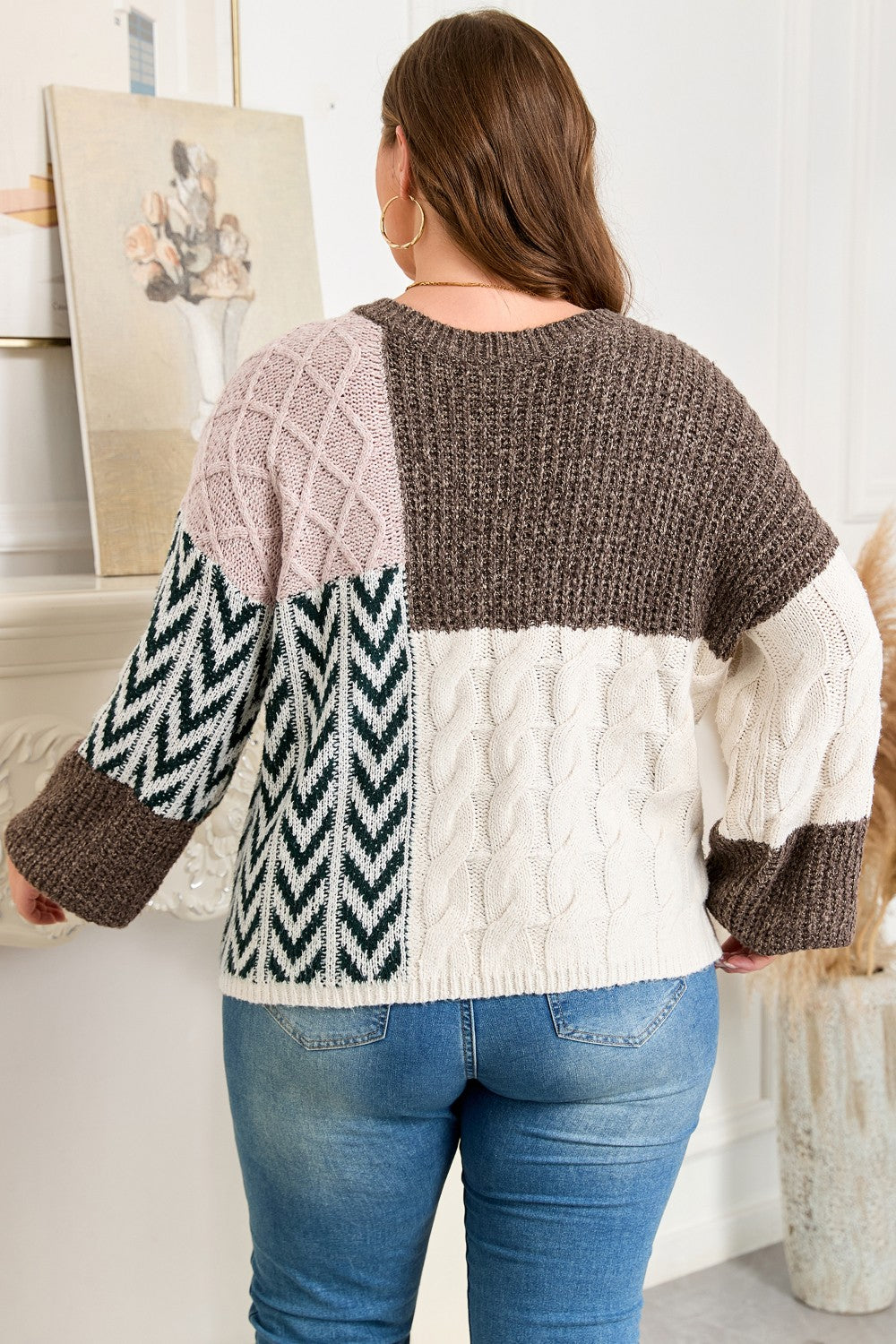 Knotted Back Patchwork Sweater|1818