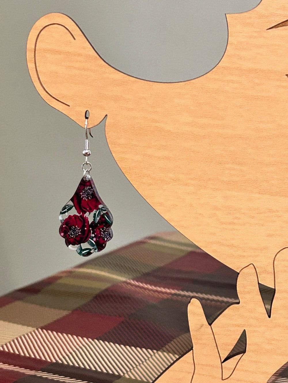 Rich Burgundy Floral Scalloped Earrings-Hypoallergenic and Nickel Free|3811