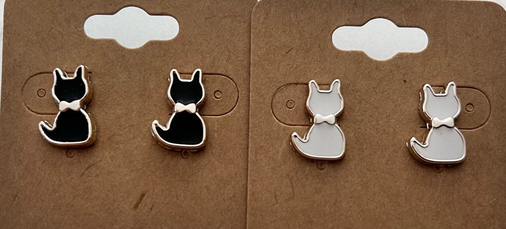 Sitting Cat Stud Earrings-Choose Black, or White-Hypoallergenic and Nickel Free|3245