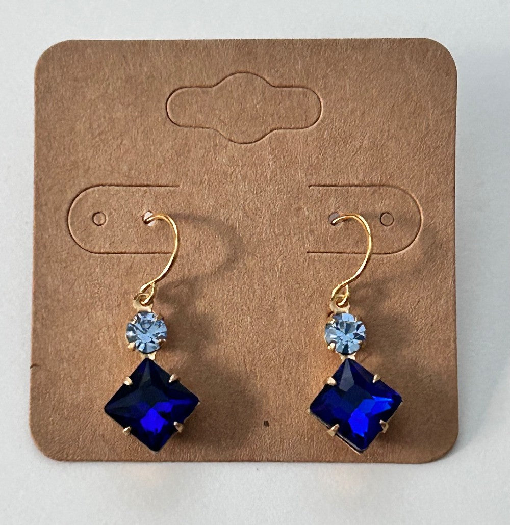 Sapphire Blue Square Dangle Earrings-Hypoallergenic and Nickel Free|3267