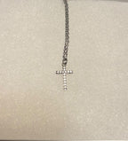 Dainty Cross Pendant Necklace with Tiny CZ Stones ~18” Silver Tone Tarnish Resistant Stainless Steel Chain|3906