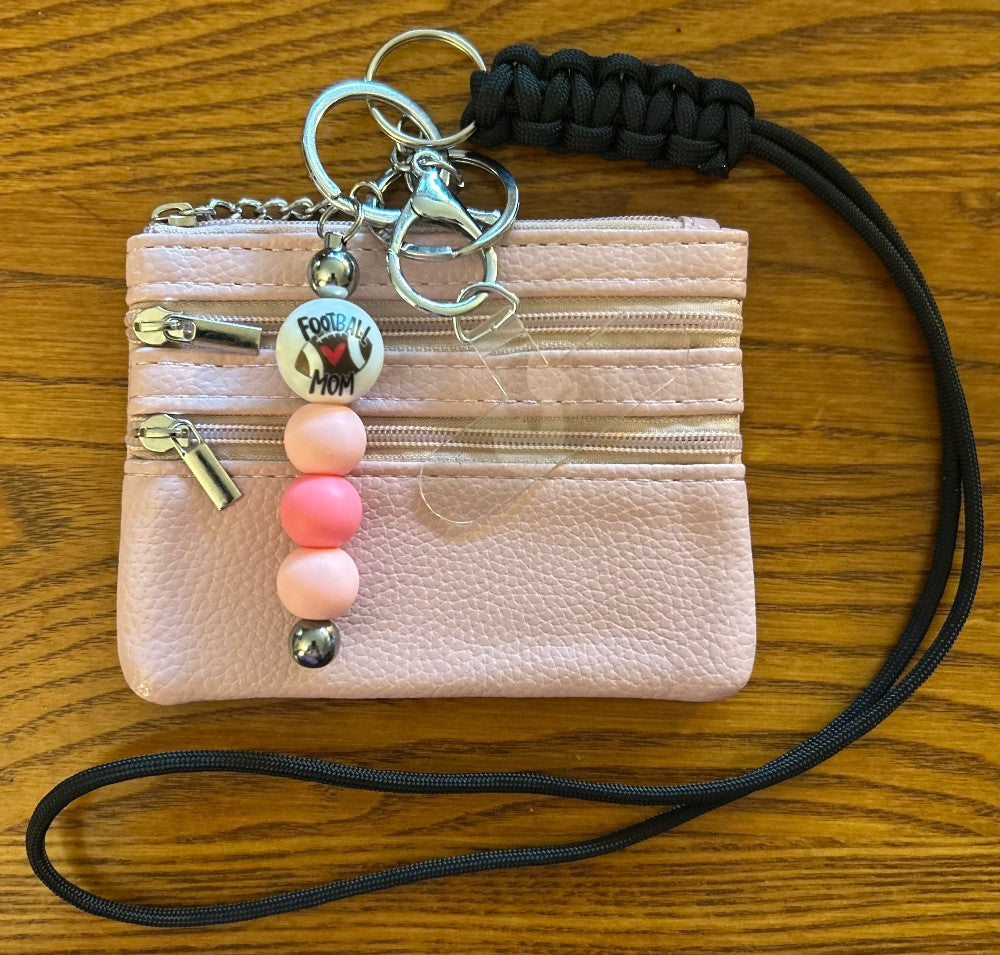 Jack Of All Trades Football Mom Lanyard~Black Lanyard~Pink Mini Wallet~Football Mom Keychain~Phone Case Tab|1399