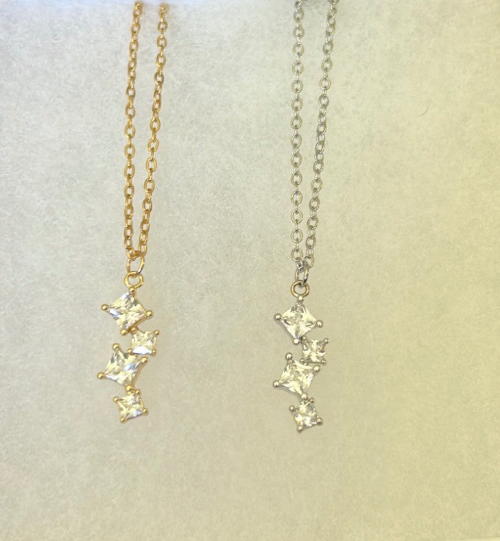 Stack of Squares Pendant Necklace-CZ Square Cut Stones -18” Tarnish Resistant Stainless Steel Chain-Choose Silver or Gold Tone|3303