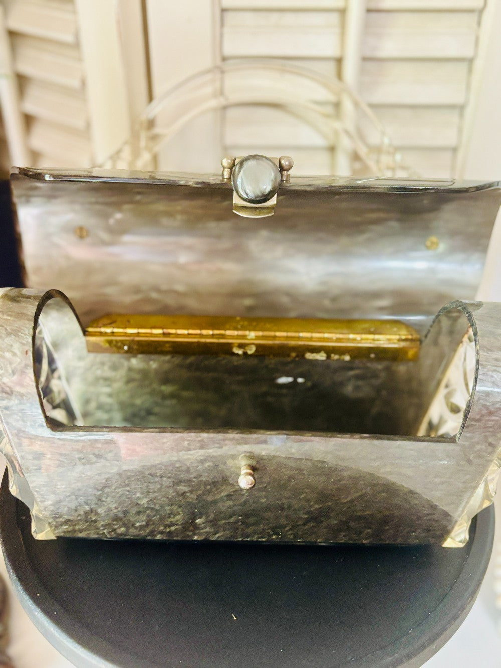 Original Rialto NY Grey/Clear Lucite Purse SDH|2915