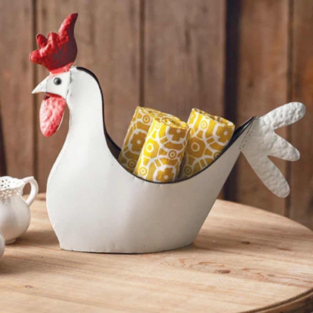 Tin Rooster Container White|2709