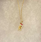 Gold Tone Gingerbread Man Necklace with Red and White Details ~18” Tarnish Resistant Stainless Steel Chain|1538