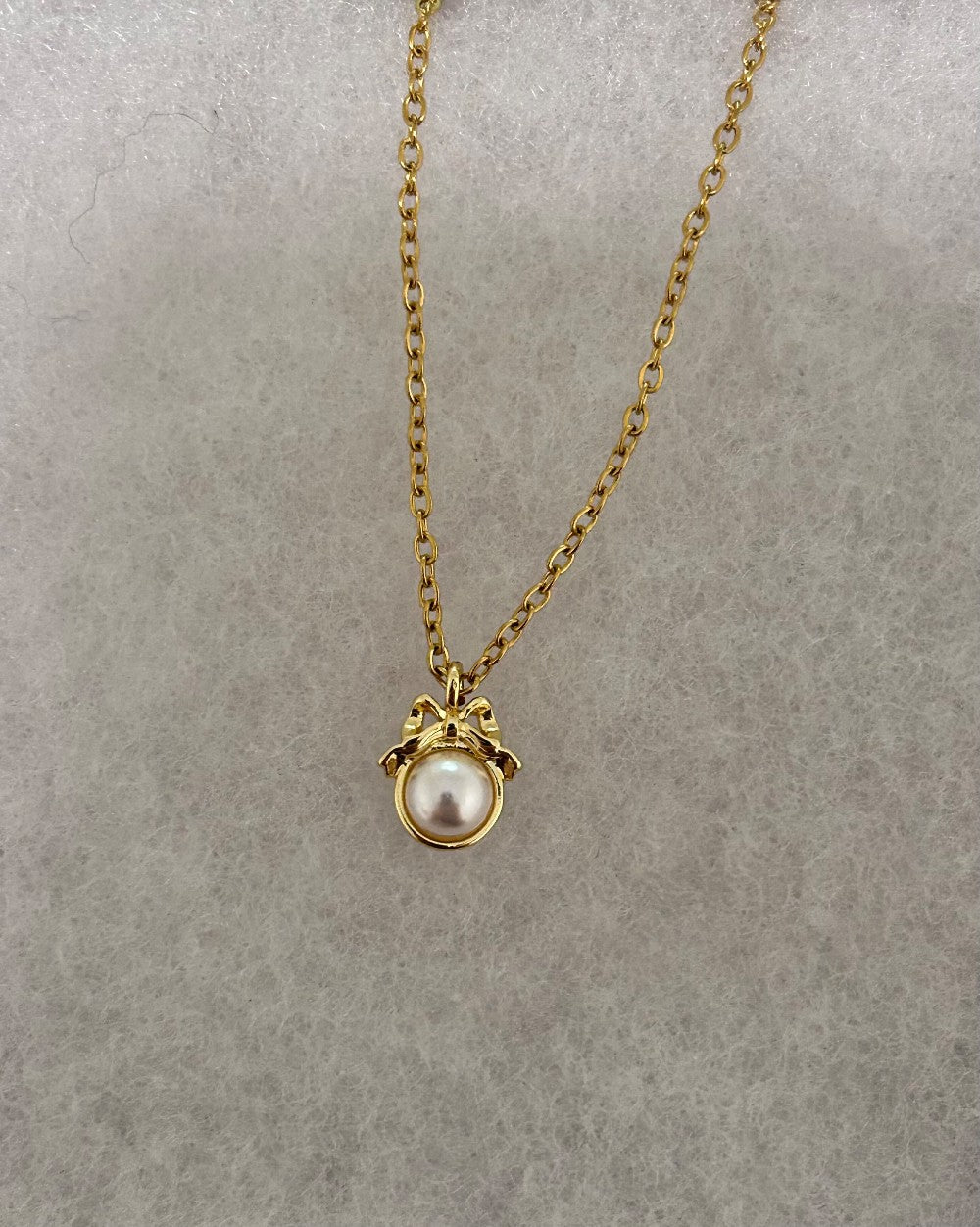 Bow and Pearl Pendant Necklace- Faux Pearl-18” Stainless Steel Chain|3353
