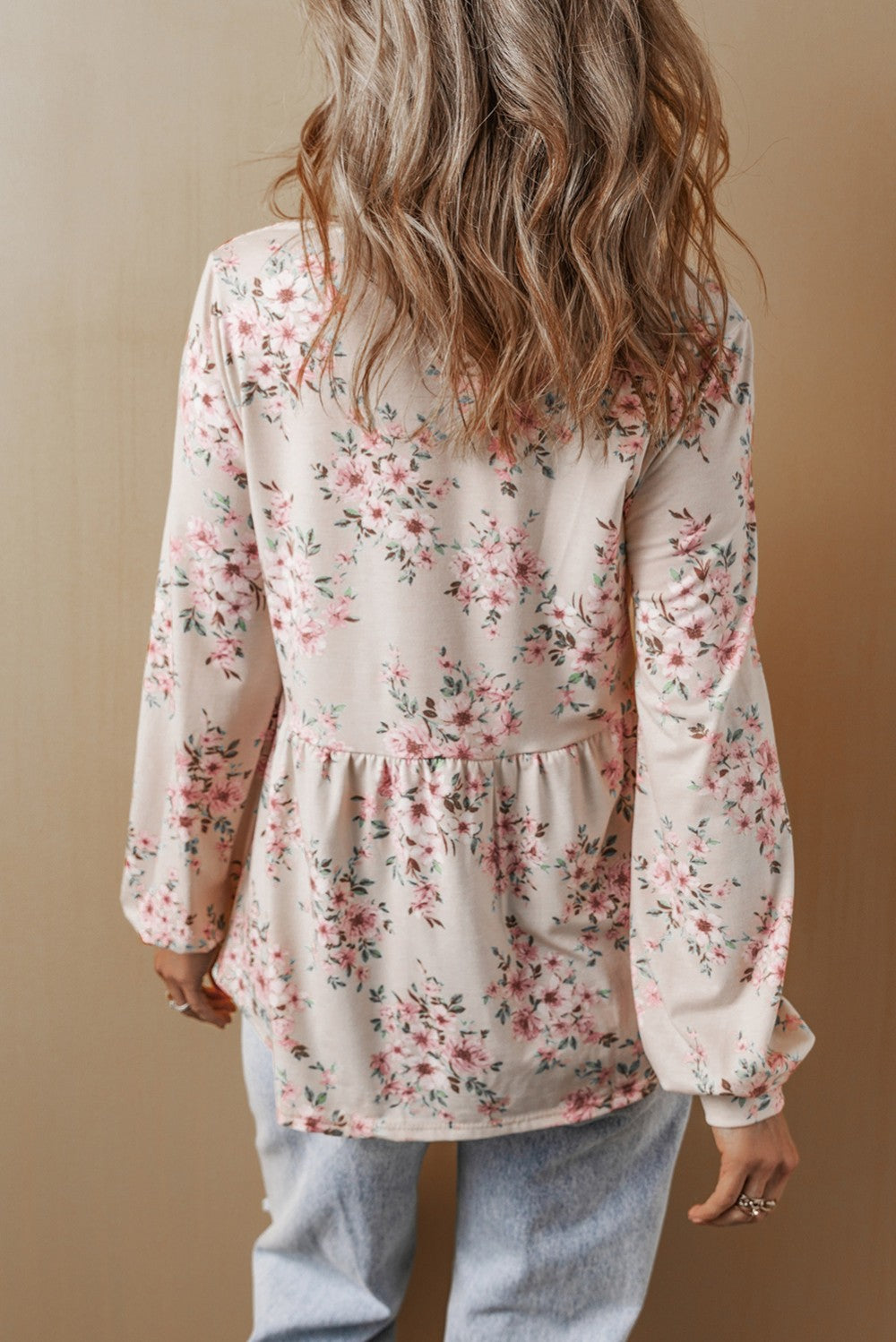Pink Floral Pleated Blouse|2096
