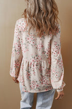 Pink Floral Pleated Blouse|2096