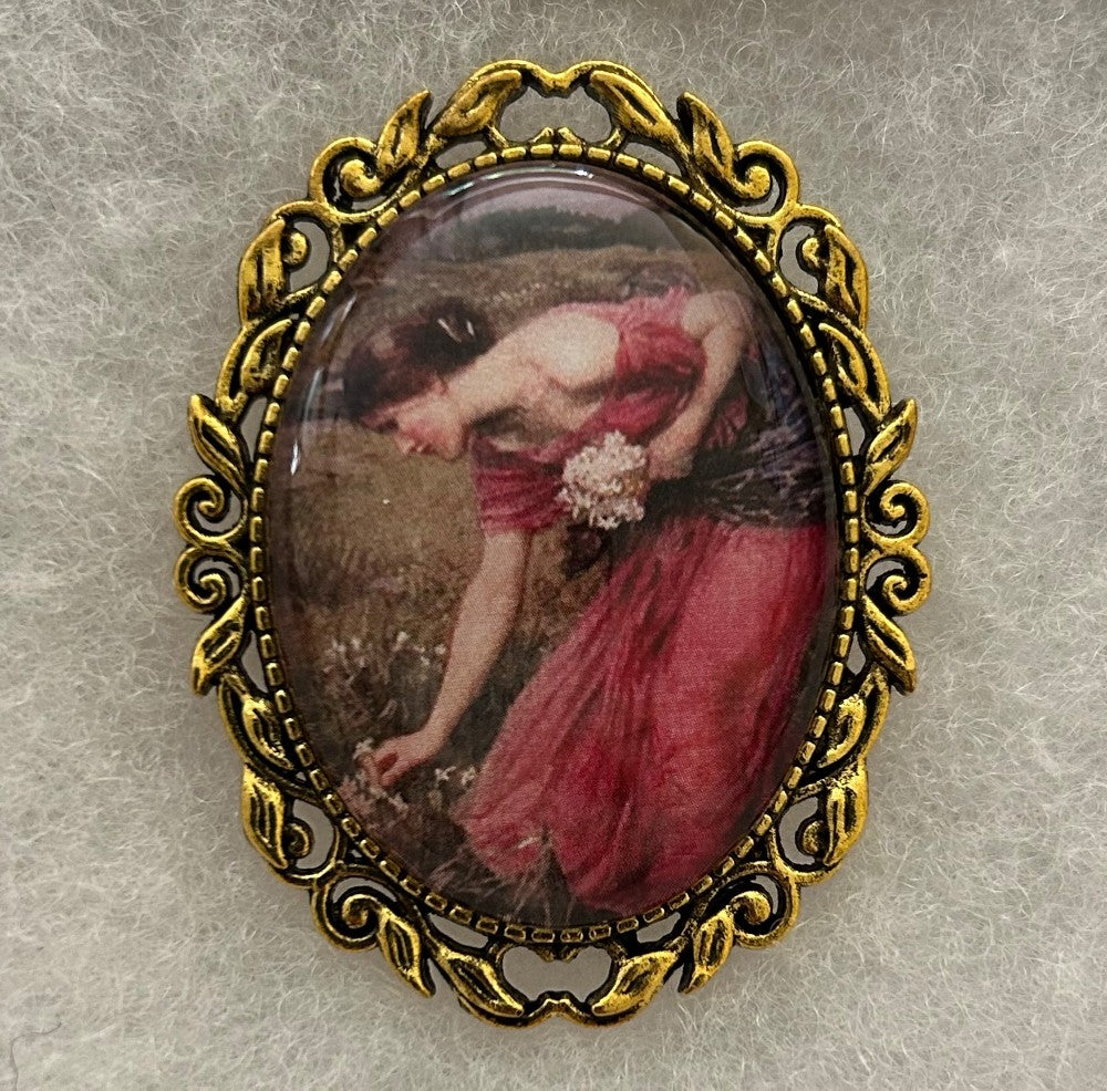 Glass Cabochon Brooch From 1912 John William Waterhouse Painting “Narcissus”-40x30mm size|839