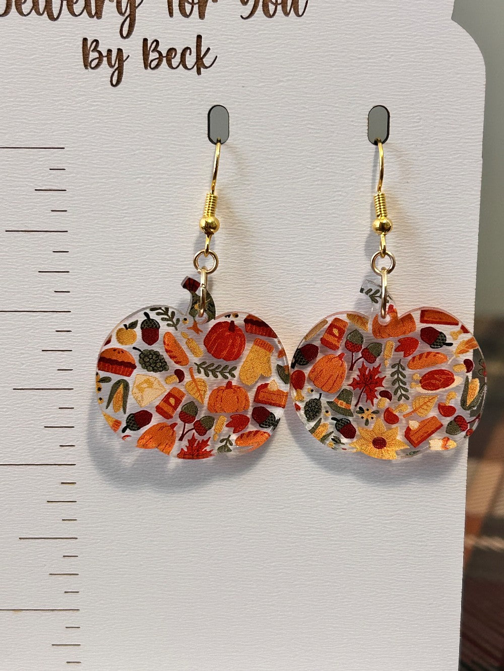 All Things Fall Collage Pumpkin Earrings-Hypoallergenic and Nickel Free|3738