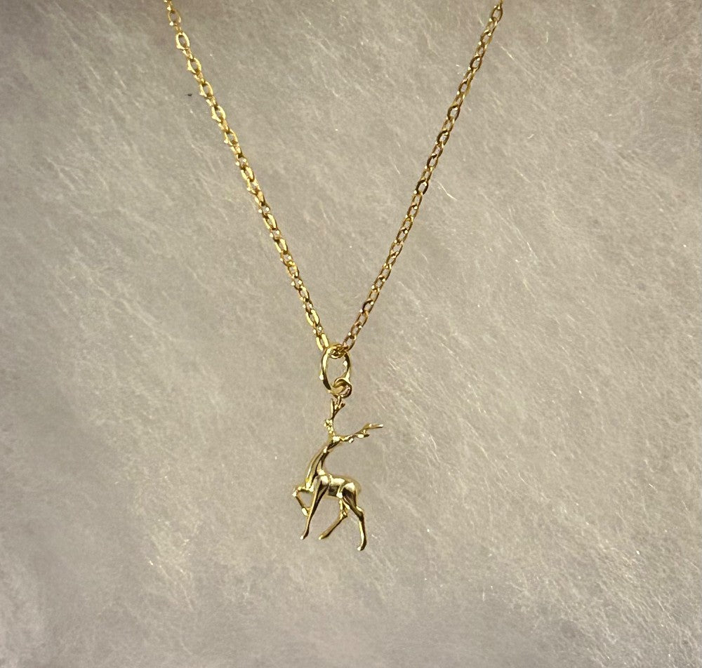 Delicate Reindeer Necklace ~ 18” Gold Tone Stainless Steel Tarnish Resistant Chain|1531
