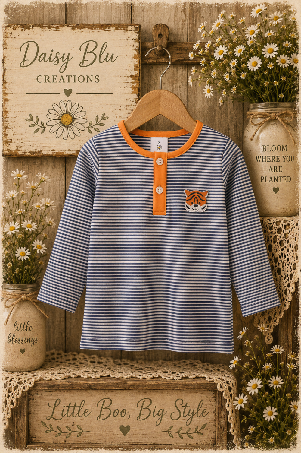Premium Blue Auburn Stripe Tiger Top|3679