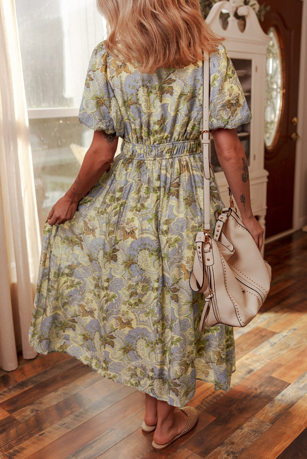 Vintage Floral Puff Sleeve Maxi|2241