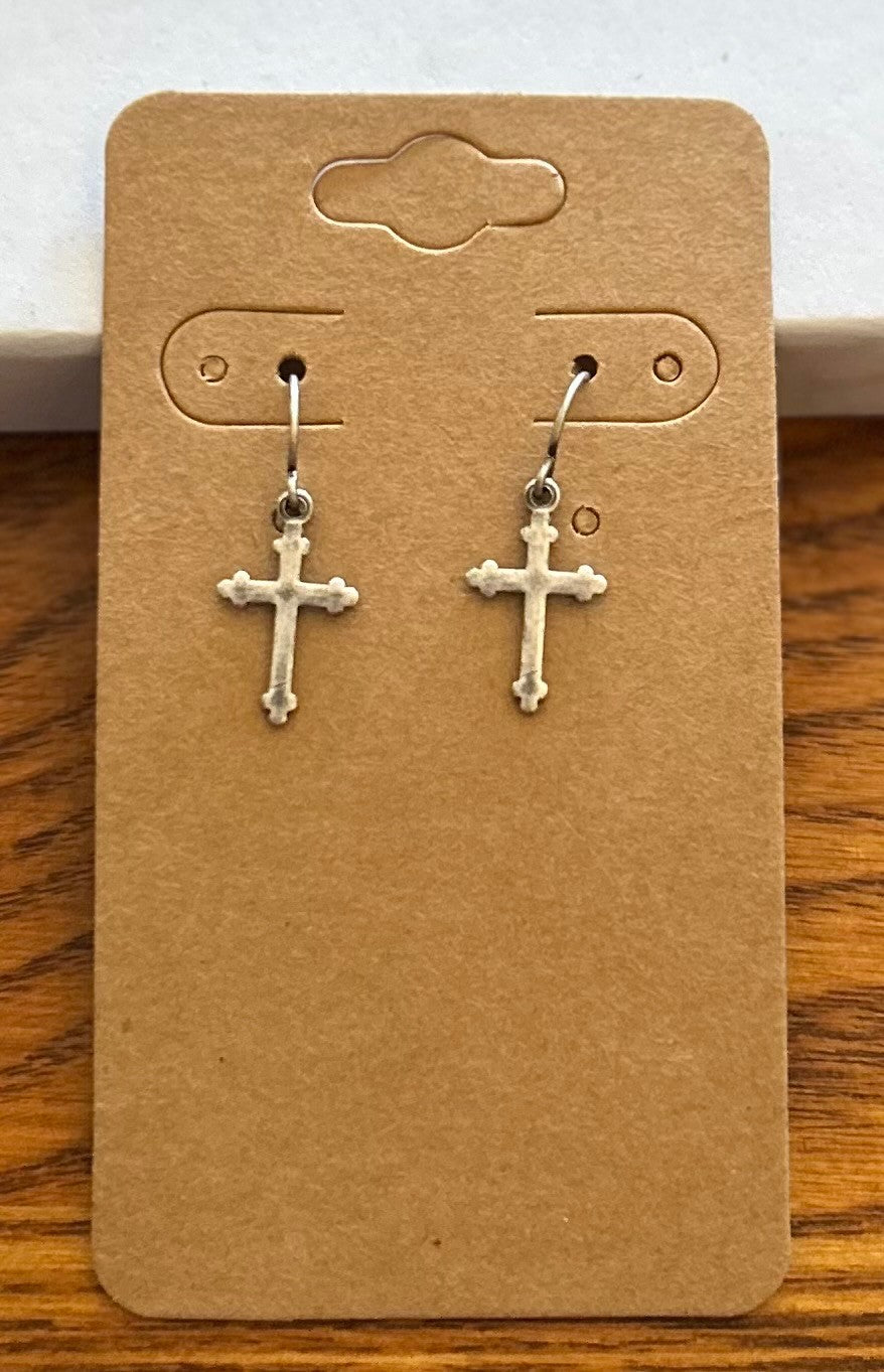 Simple Silver Tone Cross Earrings ~ Hypoallergenic and Nickel Free|1332