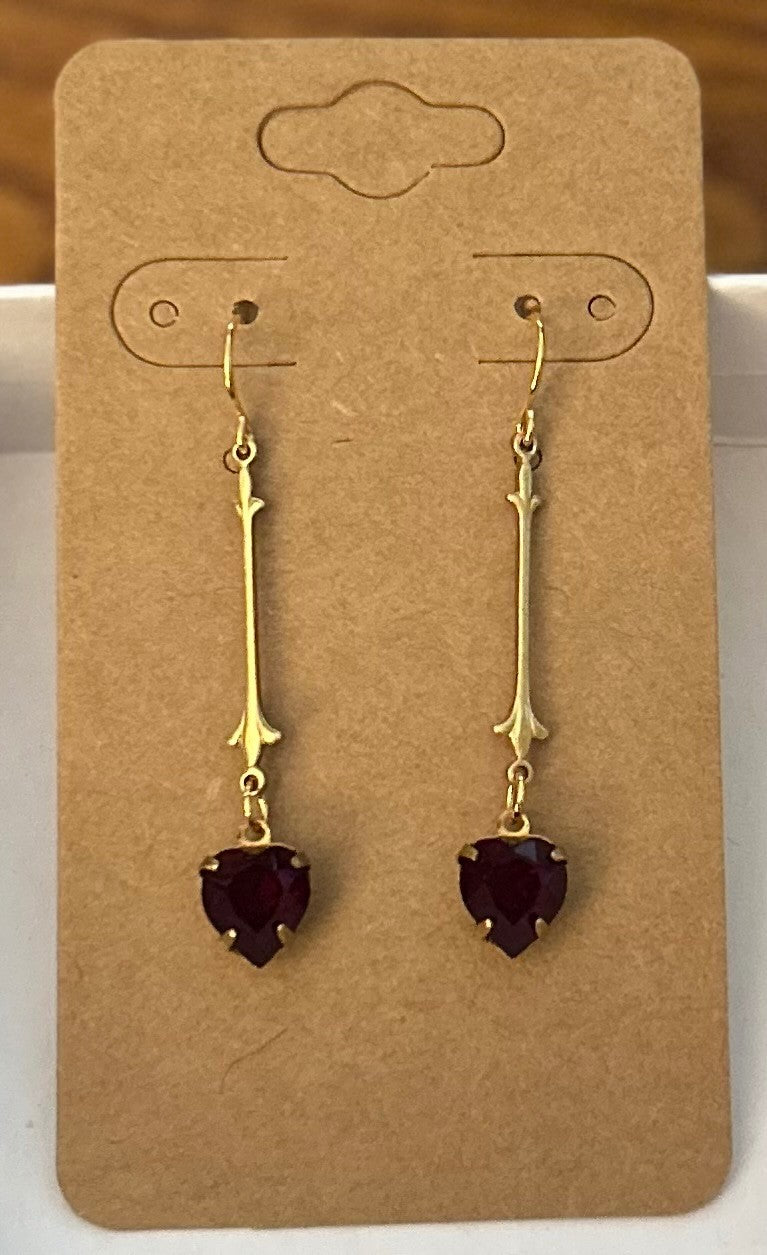 Dark Amethyst Heart Bar Earrings ~ Vintage Inspired|929