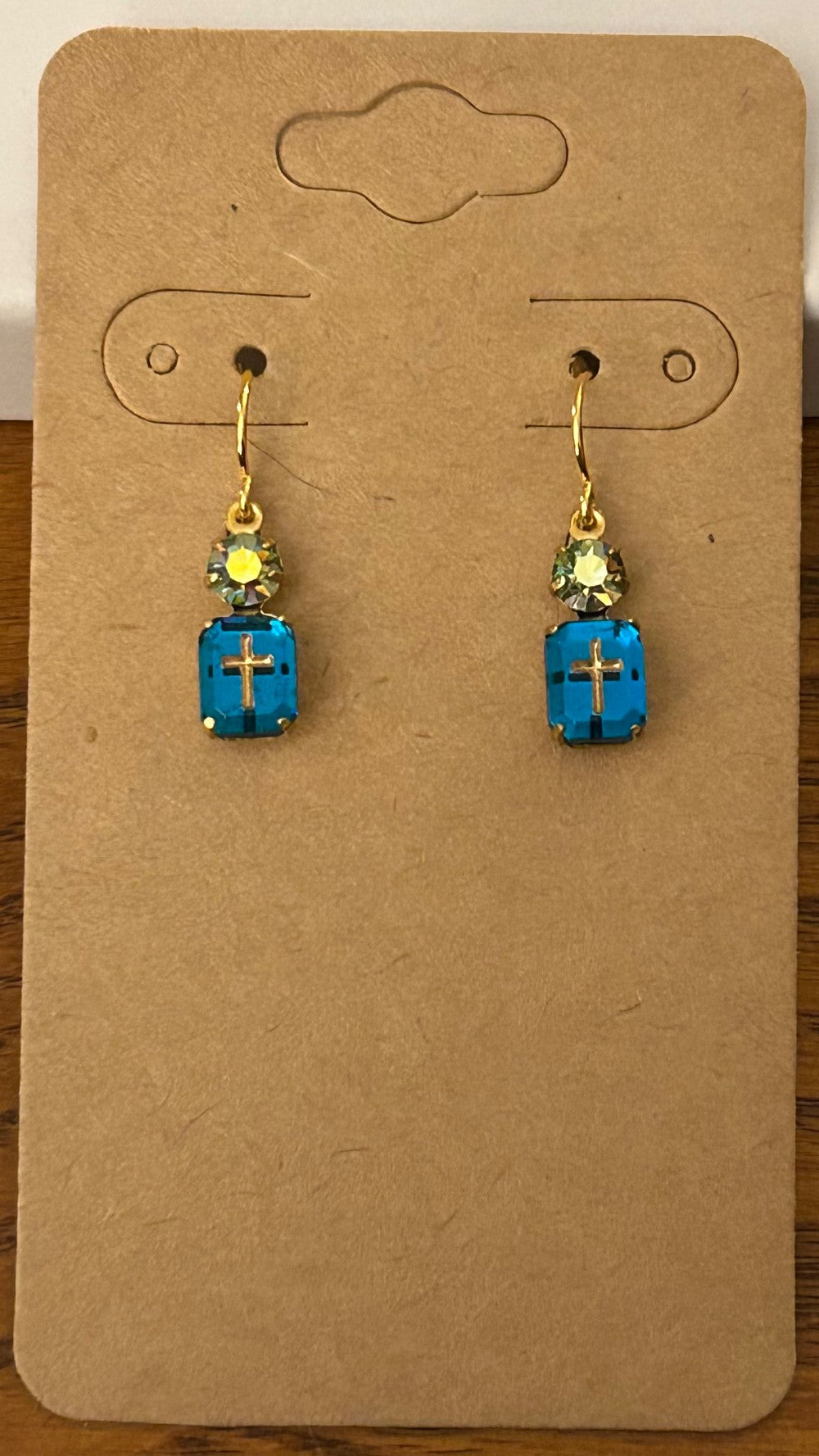 Vintage Intaglio Cross Cameo Earrings ~ Blue~ Hypoallergenic and Nickel Free|1358