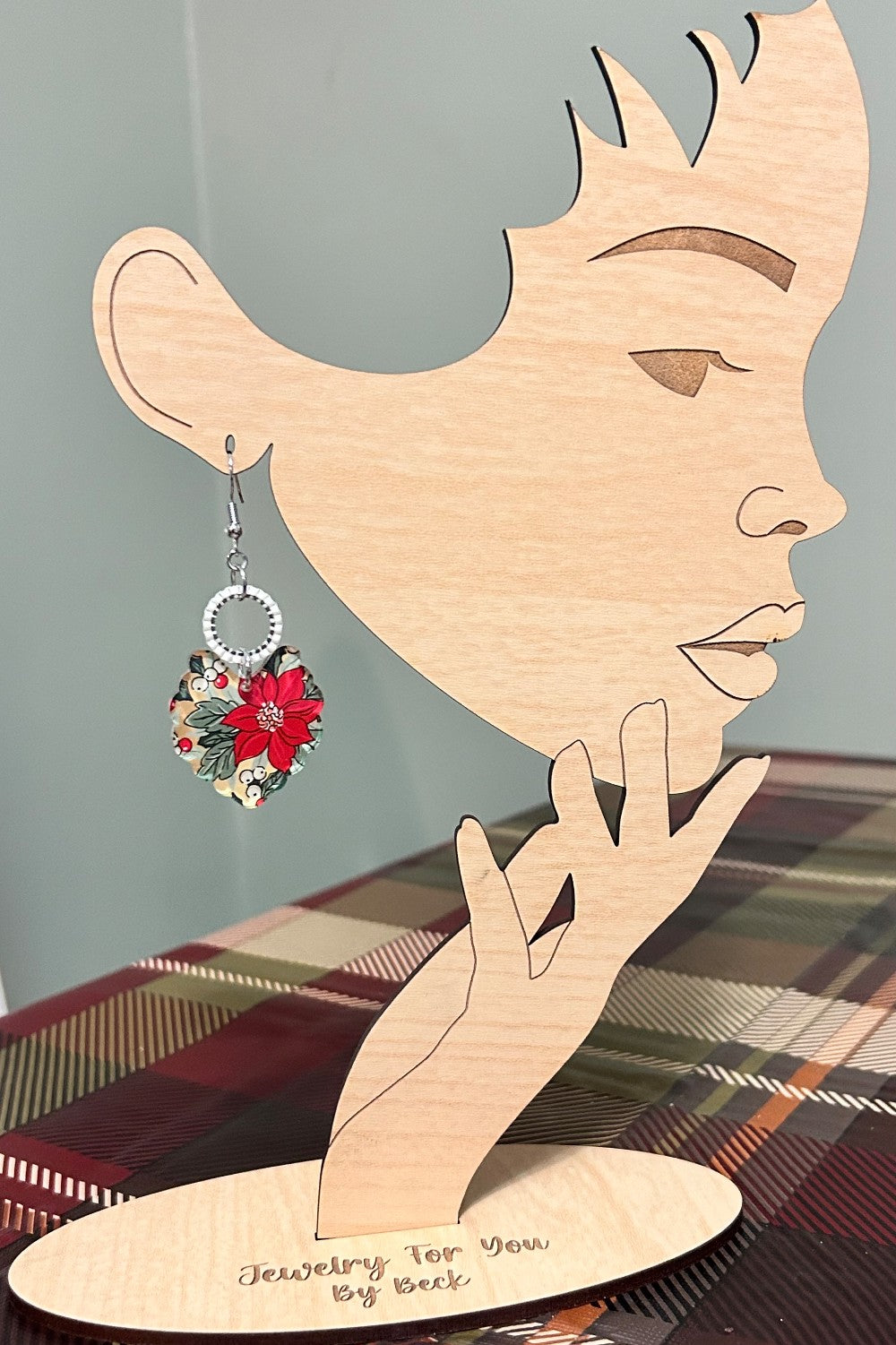 Red Poinsettia and Berries Dangle Earrings-Hypoallergenic and Nickel Free|3931