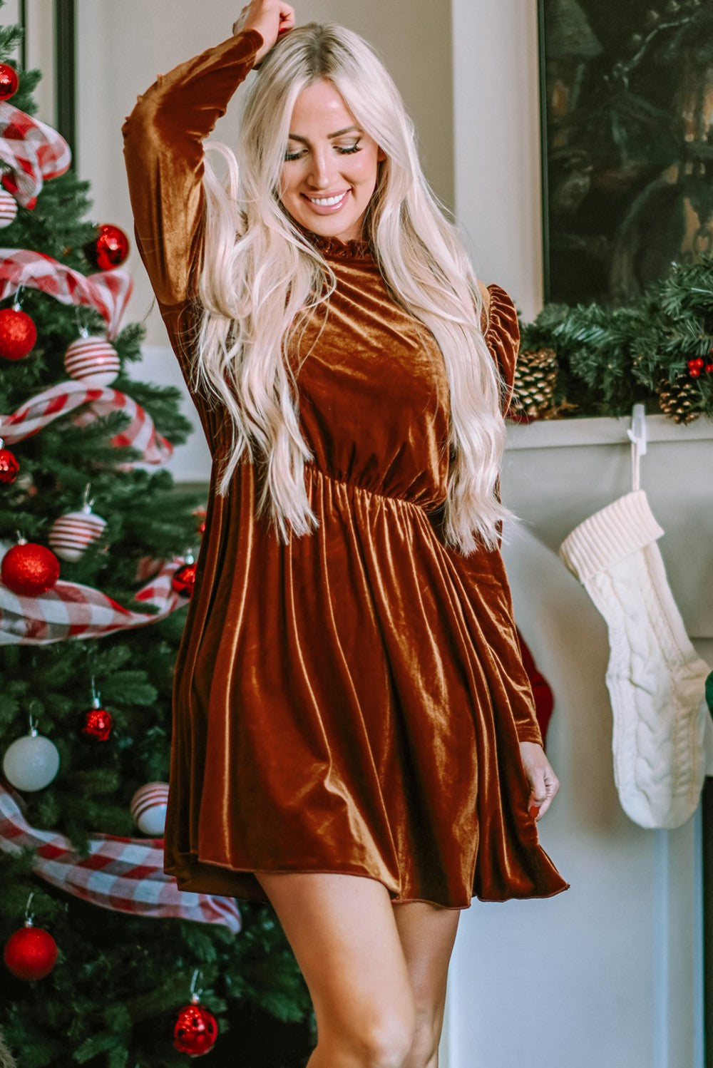 Chestnut Velvet Swing Dress|2190