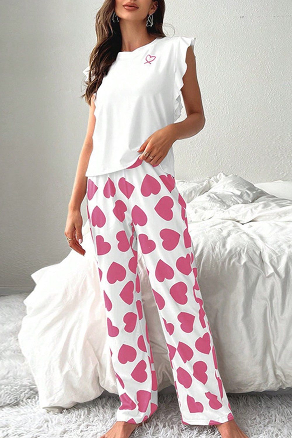 Pink Ruffle Tank Lounge Set|2145