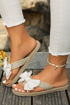 Stitched Bow Straw Sandals|2141