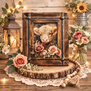 5X7 RUSTIC FRAME HIGHLAND COW -DBC|2641