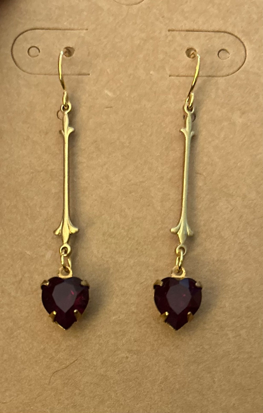 Dark Amethyst Heart Bar Earrings ~ Vintage Inspired|930