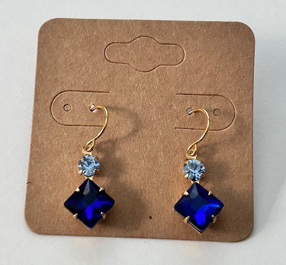 Sapphire Blue Square Dangle Earrings-Hypoallergenic and Nickel Free|3266