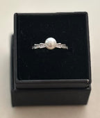 Dainty Frills and CZ  Adjustable Sterling Silver Ring Setting with a Half Drilled Mother Of Pearl Bead|889
