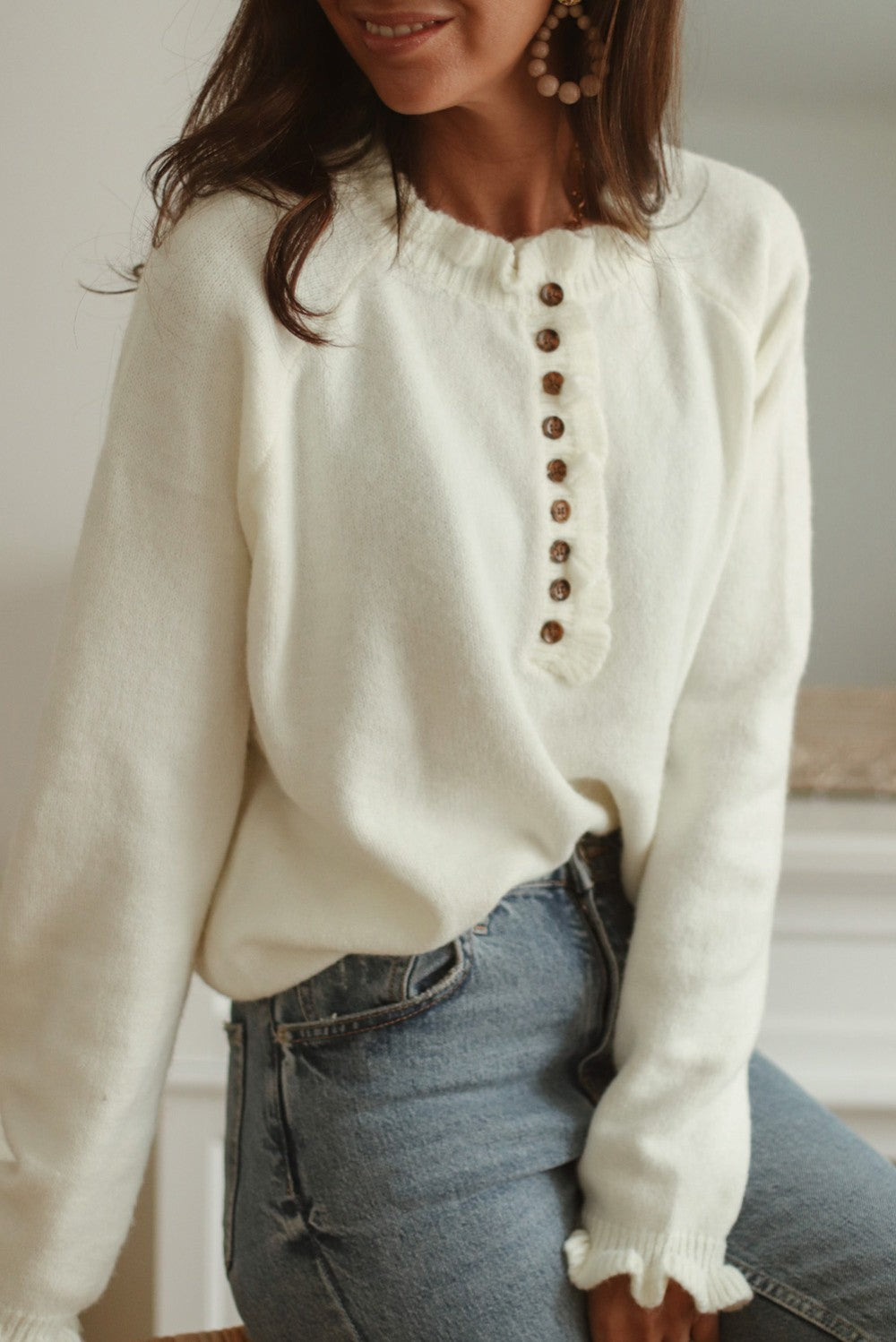 Frill Trim Knit Pullover|2041