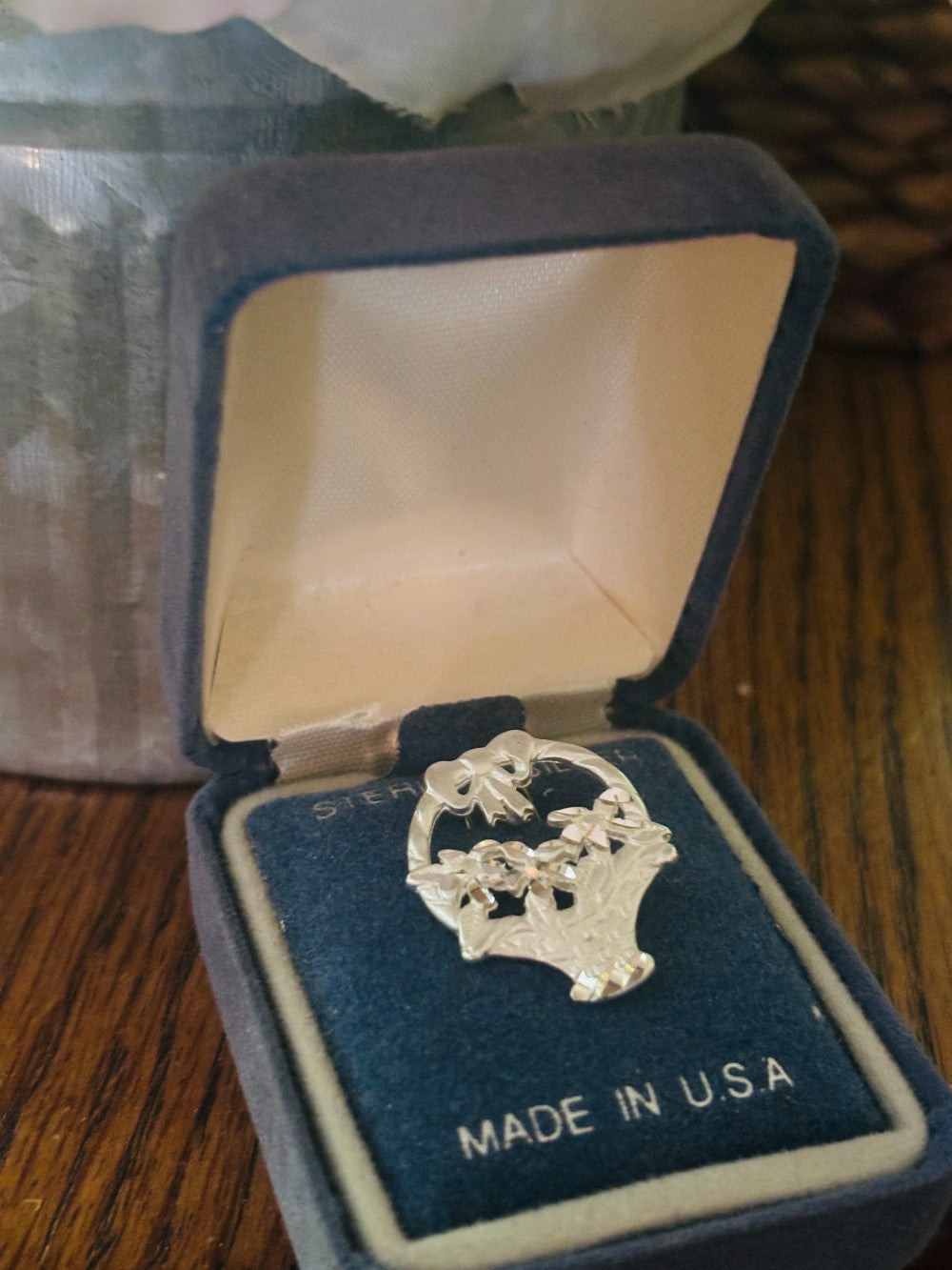 Vintage Sterling Silver Flower Basket Pendant SDH|3052
