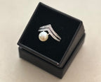 Unique Double V Sterling Silver Ring Set with Tiny Clear CZ Stones and  a Fresh Water Pearl|885