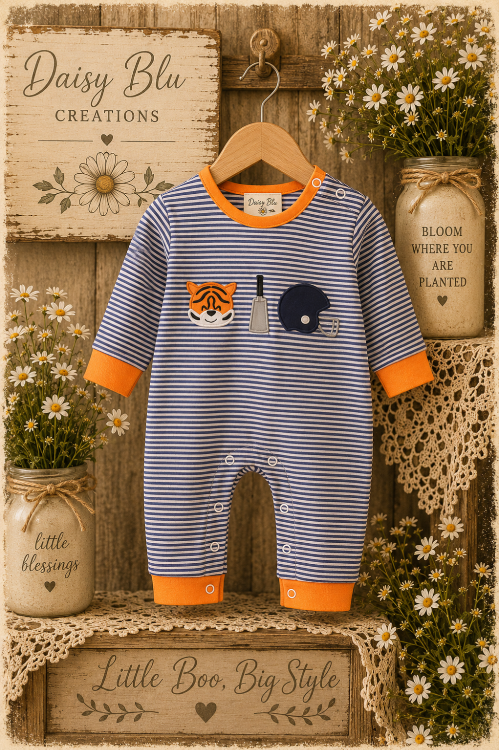 Premium Blue Orange Stripe Tiger Romper-DBC|3678