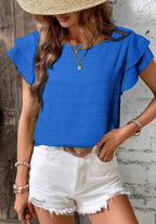 Textured Ruffled Sleeve Round Neck Top|3025