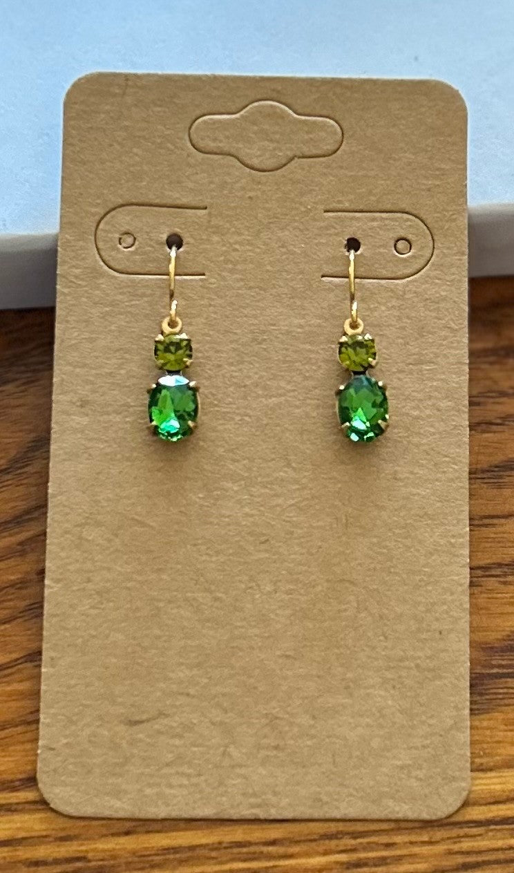 Vintage Inspired Olivine and Tree Green double Drop Earrings ~ Hypoallergenic and Nickel Free|1329