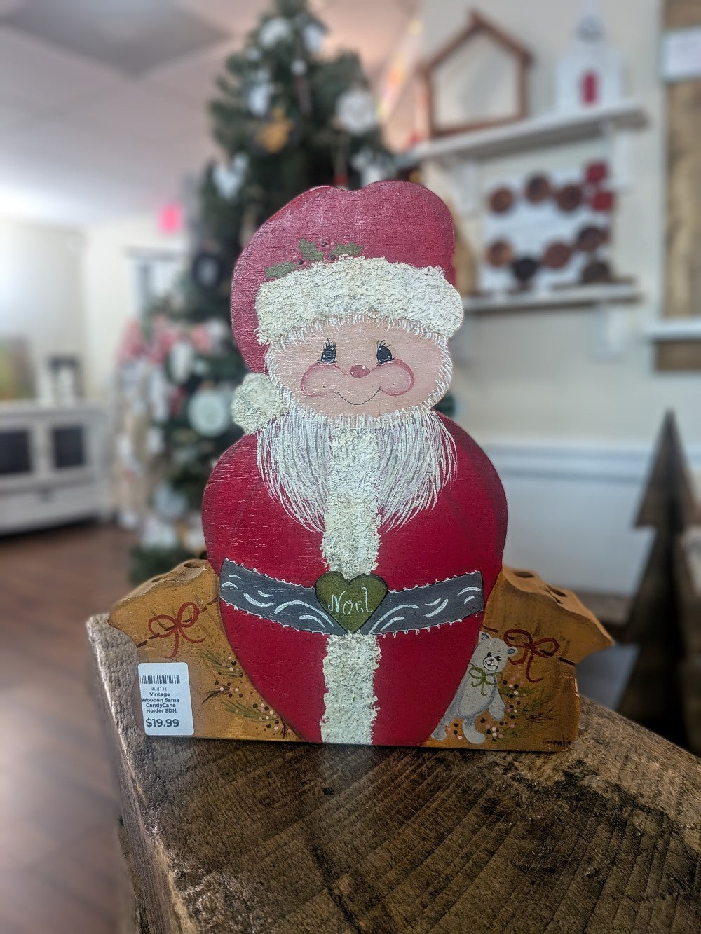 Vintage Wooden Santa CandyCane Holder SDH|1726