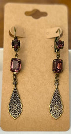 Vintage Austrian Dark Amethyst Dangle Earrings|927