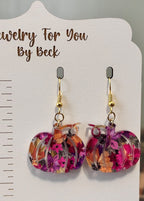 Floral Pumpkins in Plums , Purples, and Mustard -Dangle Earrings-Hypoallergenic and Nickel Free|3734