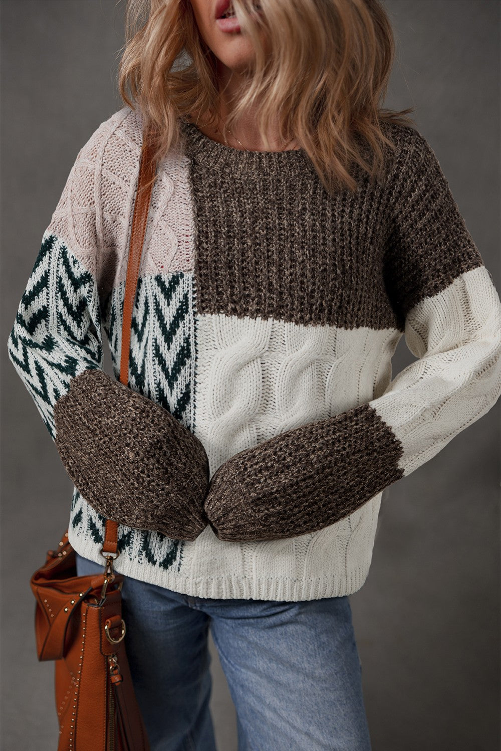 Knotted Back Patchwork Sweater|1762