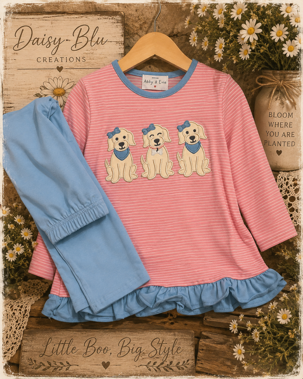 Pink Puppy Ruffle Pants Set|3672